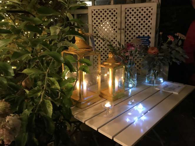 Lanterns with lit candles inside