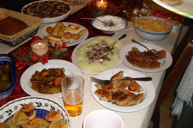 Wigilia table of Polish food