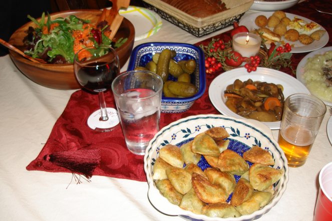 A table ful of Polish food for Wigilia